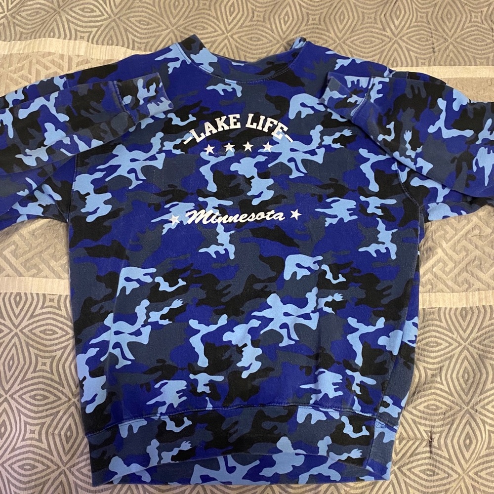 Blue Camo “Lake Life” Sweatshirt (Never worn)